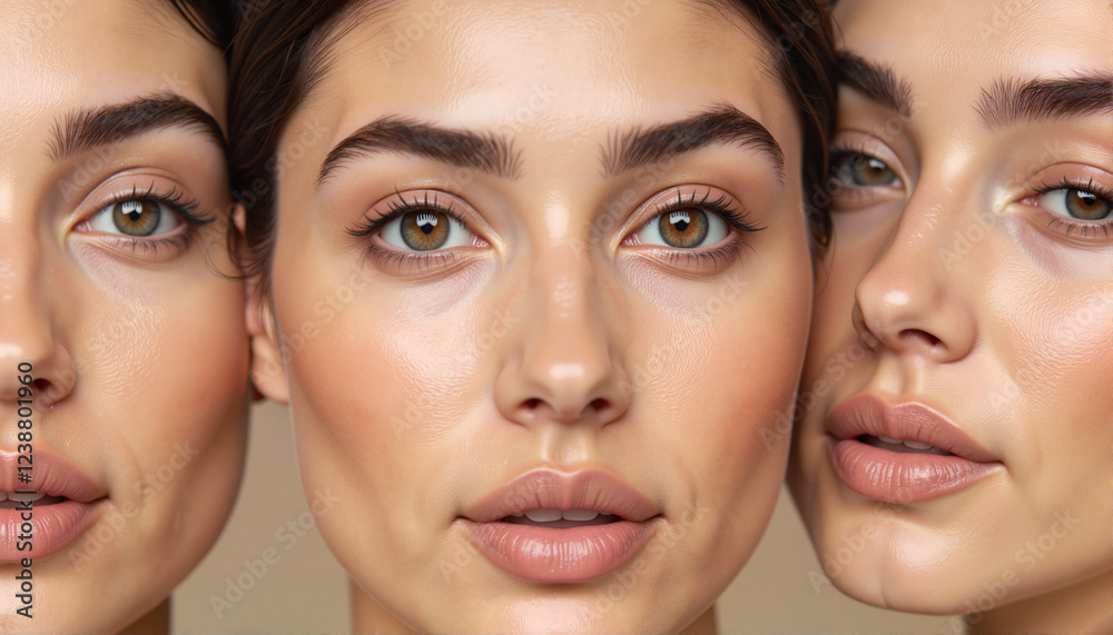 Young woman showcasing facial features and expressions for beauty blogs, skincare websites, cosmetic advertisements, fashion presentations, and social media content Young woman showcasing facial features and expressions for beauty blogs, skincare websites, cosmetic advertisements, fashion presentations, and social media content