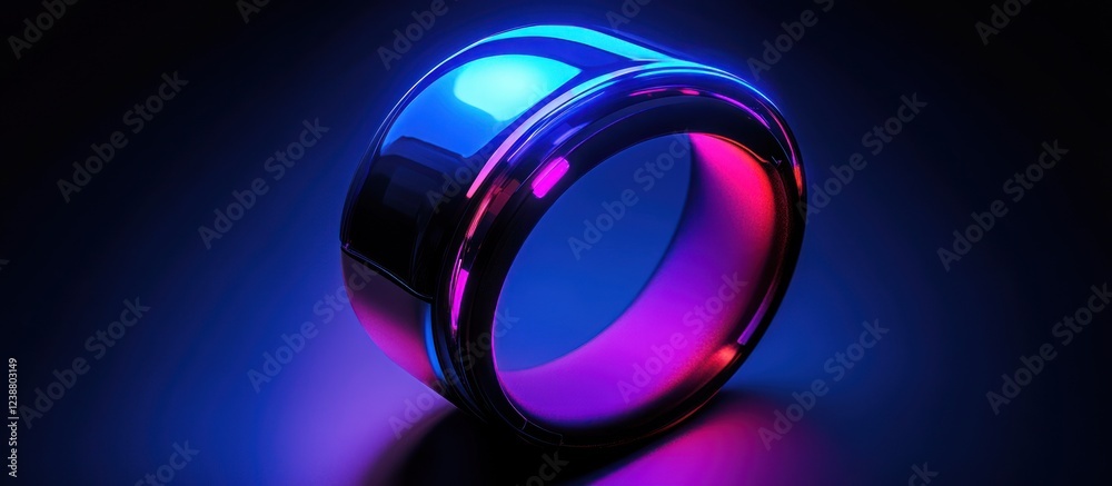 Futuristic smart ring, neon glow, dark studio, tech ad Futuristic smart ring, neon glow, dark studio, tech ad
