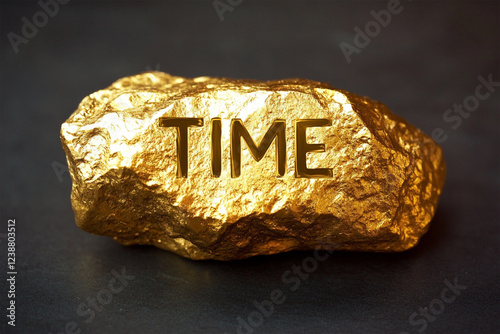 Gold Nugget with Engraved Word Illustrating Time is Gold