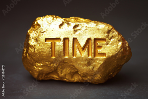 Smooth Gold Nugget with Engraved Word on it, An Illustration of the Saying Time is Gold