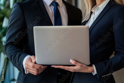 A person and another using a laptop together photo