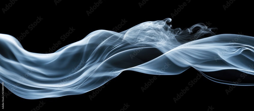 Fototapeta premium Blue smoke wave flowing on black background, design element