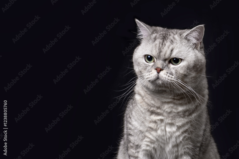 Obraz premium Gray Scottish cat on black background