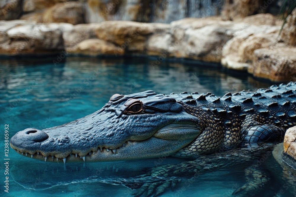 Obraz premium A large alligator swims in a pool of water
