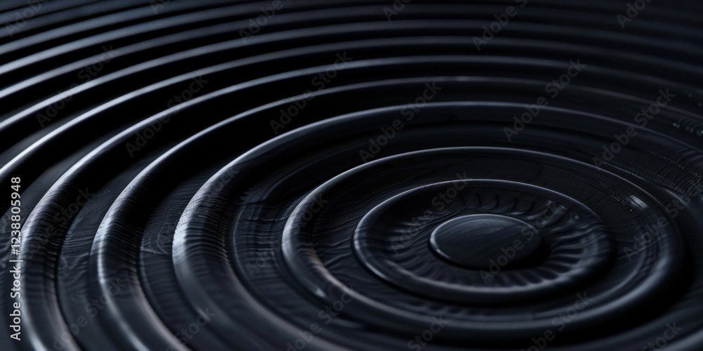 A deep black surface with minimalist, pulsating circles, Symmetrical and rhythmic composition