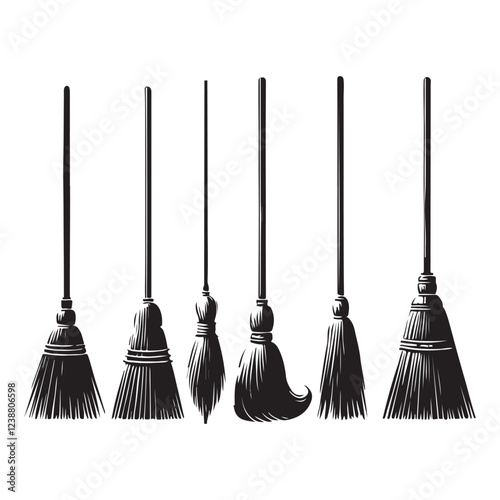 Variety of Brooms Silhouette Vector Art