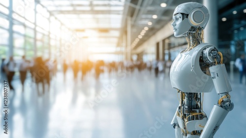 Wallpaper Mural Female Robot Stands in Busy Convention Center Torontodigital.ca