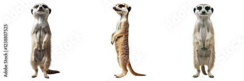 Meerkats on a transparent background standing in a natural pose