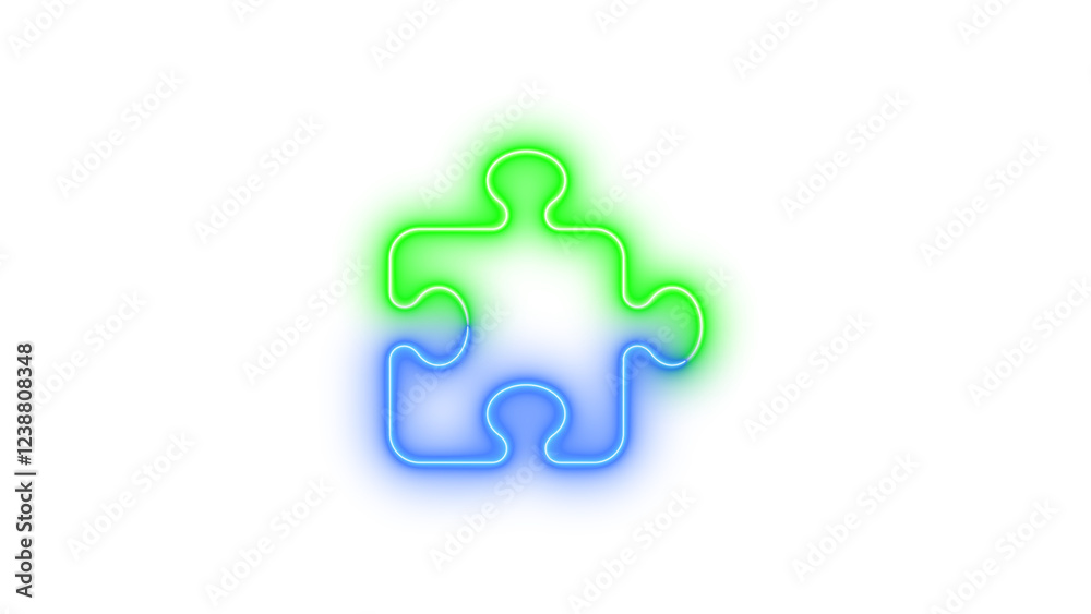 Fototapeta premium Neon puzzle piece icon blue green color glowing with transparent background
