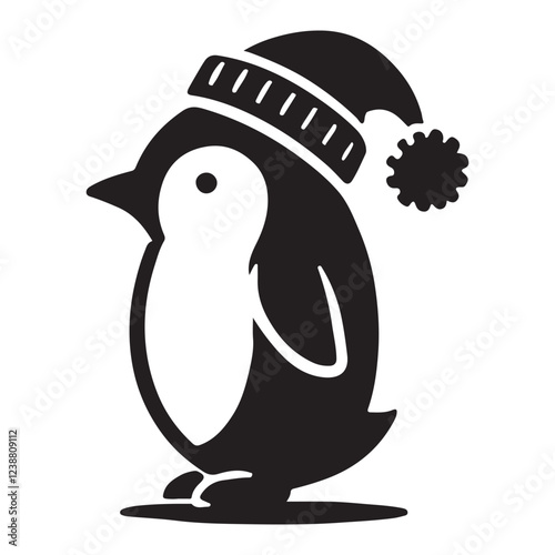 Cute Penguin Silhouette Illustration Wearing Winter Hat