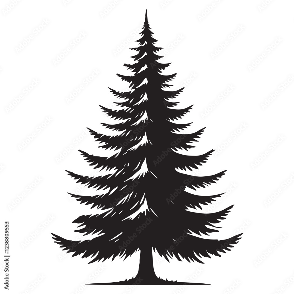 Single Pine Tree Silhouette Vector Art Single Pine Tree Silhouette Vector Art