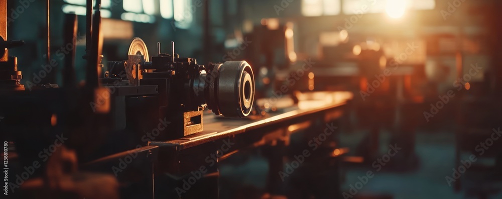 Fototapeta premium Factory lathe machine sunset workshop