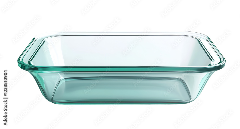 Glass baking dish, rectangular shape, clear glass with light green rim, kitchenware, oven-safe Glass baking dish, rectangular shape, clear glass with light green rim, kitchenware, oven-safe