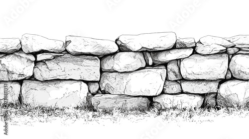 Outline drawing brick and stone wall fence texture Architectural outline Drawings Vector black and white