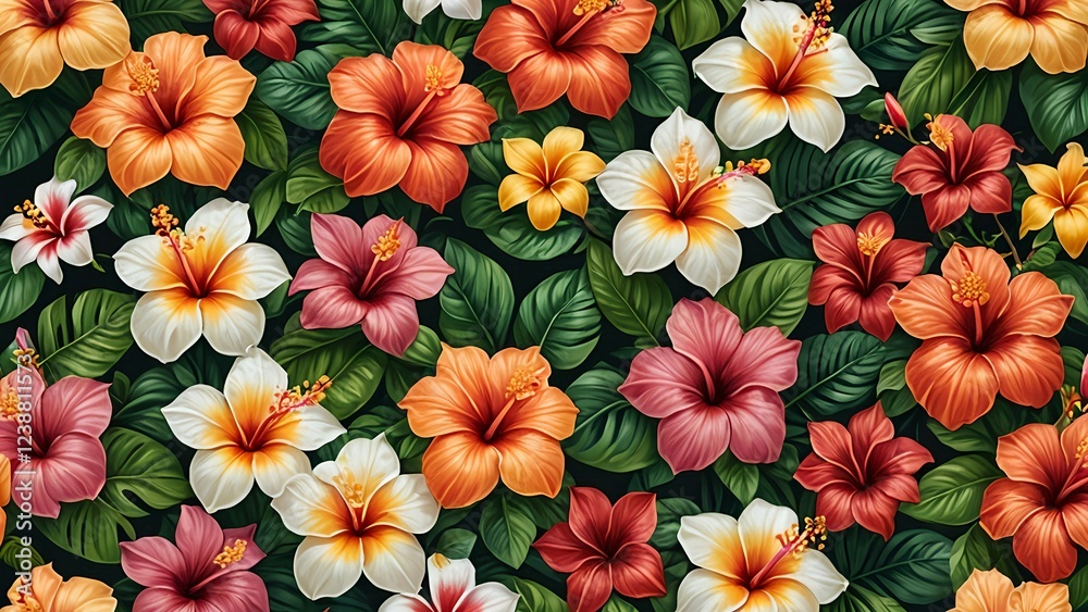Fototapeta premium トロピカルハイビスカスの花柄｜Tropical Hibiscus Floral Pattern