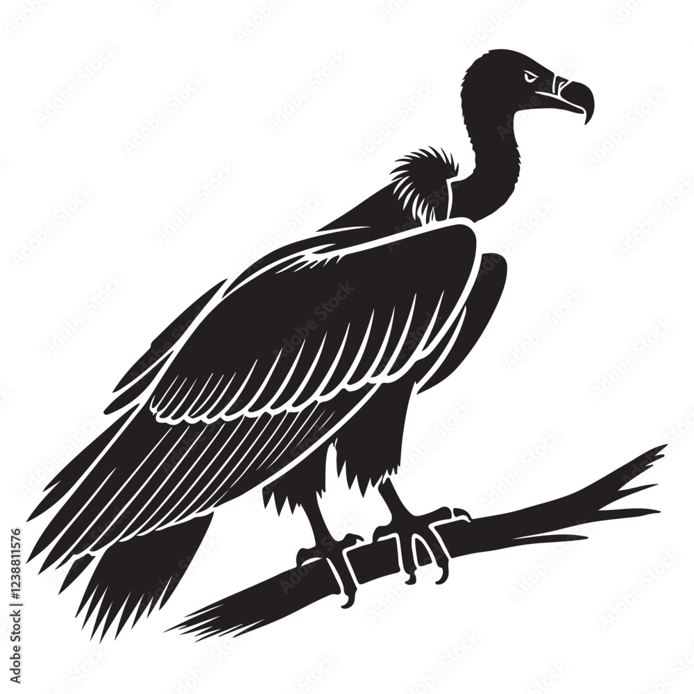 Obraz premium Powerful Vulture Silhouette Perched on Branch Vector