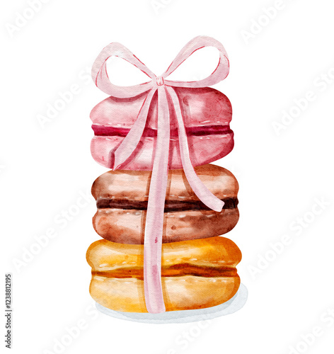 Watercolor Macaroon Illustration Set, French Pastry Clip Art for Gourmet Dessert Designs