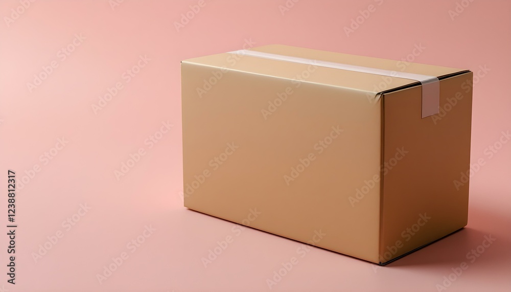 Obraz premium Large cardboard box on pink surface