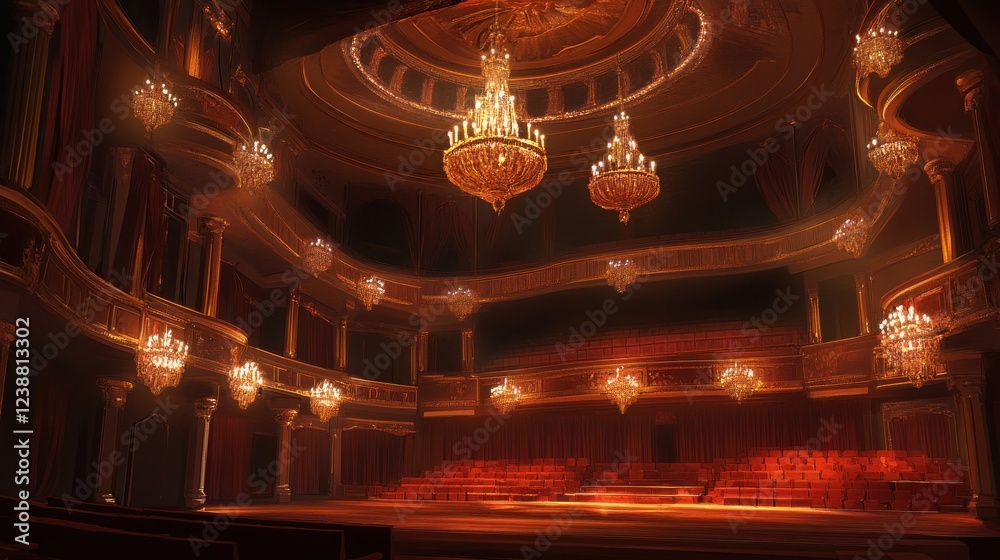 Obraz premium Grand Theater Interior Illuminated by Crystal Chandeliers