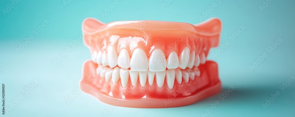 Obraz premium Full denture model on blue, dental health
