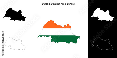 Dakshin Dinajpur district (West Bengal) blank outline map set photo