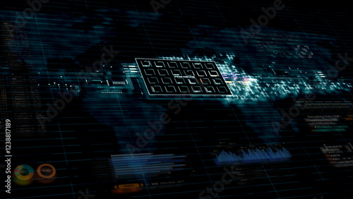 Screen background with digital data code and HUD elements, ideal for text titles and horizontal displays.