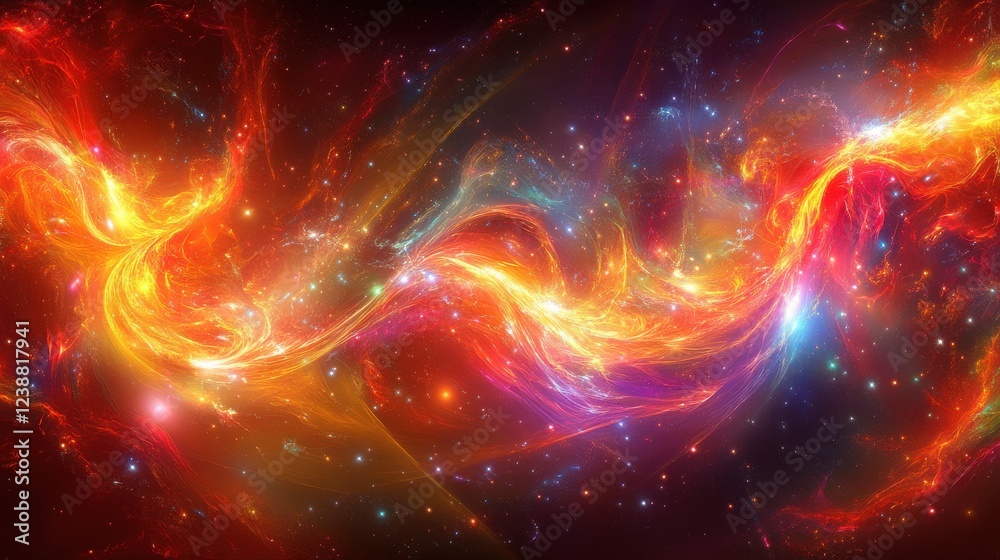 Fototapeta premium Colorful abstract space scene with various colors and artistic elements in a realistic style