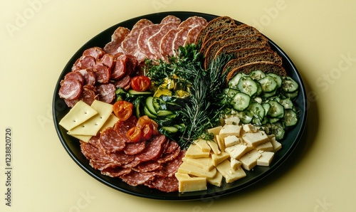 Satisfying koldtbord with rye bread featuring assorted meats and cheeses photo