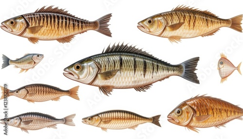 A set of  grilled fish illustrations on a white background photo