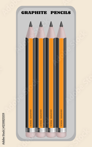 Set of graphite pencils with eraser