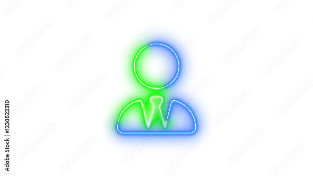 Neon user-tie icon blue green color glowing with transparent background