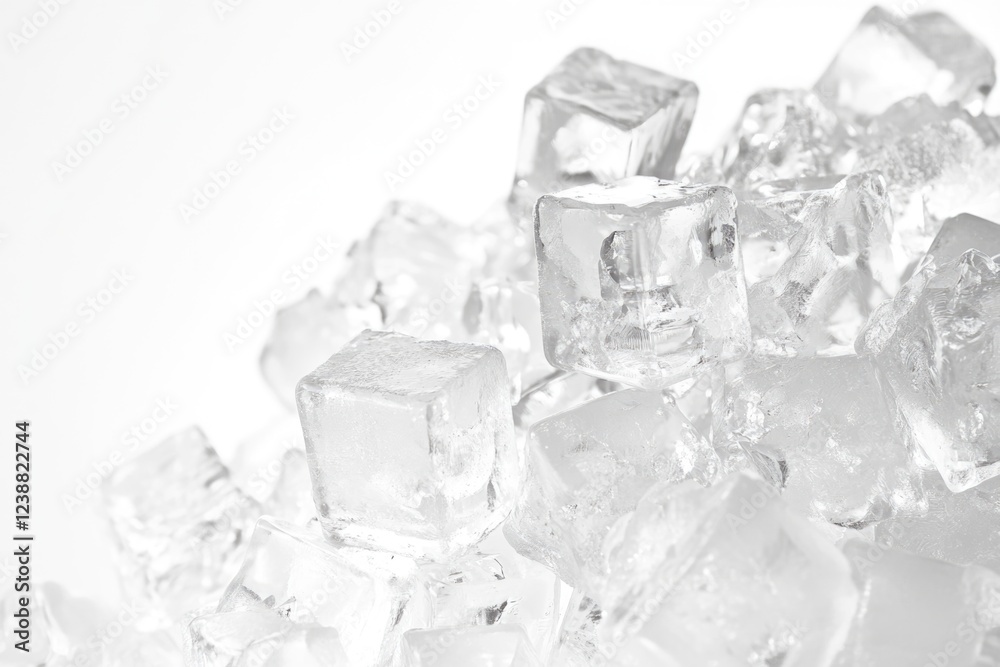 Ice cubes stacked on top of each other, frozen water crystals in various shapes Ice cubes stacked on top of each other, frozen water crystals in various shapes