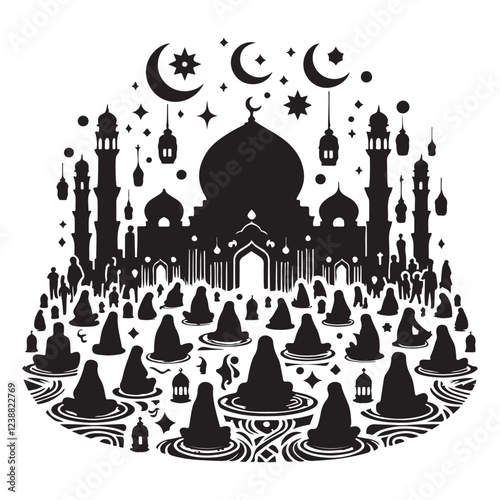 Elegant Muslim festival design with crescent moon and lanterns