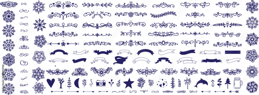 Set of decorative divider elements. text delimiters and scroll elements, ornate vintage frames, vector illustration border