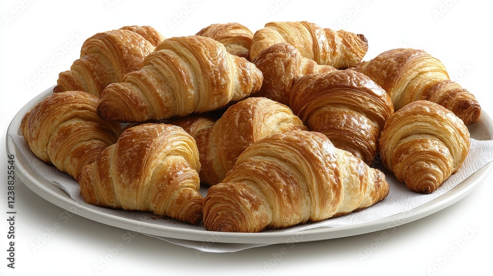 Freshly Baked Croissants on White Plate Perfect for Breakfast or Bakery Display, Golden Brown and Flaky Pastry Delicacies Freshly Baked Croissants on White Plate Perfect for Breakfast or Bakery Display, Golden Brown and Flaky Pastry Delicacies