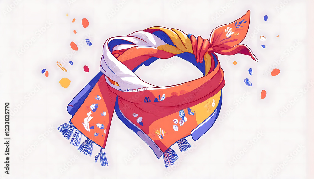 Obraz premium Abstract floral scarf knotted with tassels