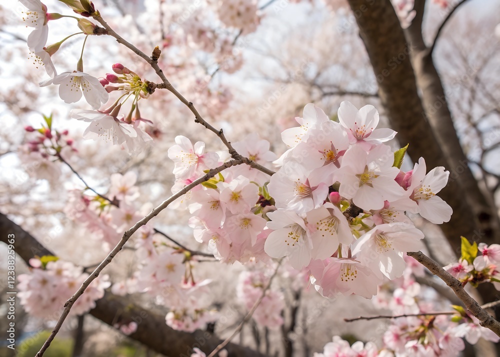 Fototapeta premium A close-up of delicate pink and white cherry blossoms in full bloom
