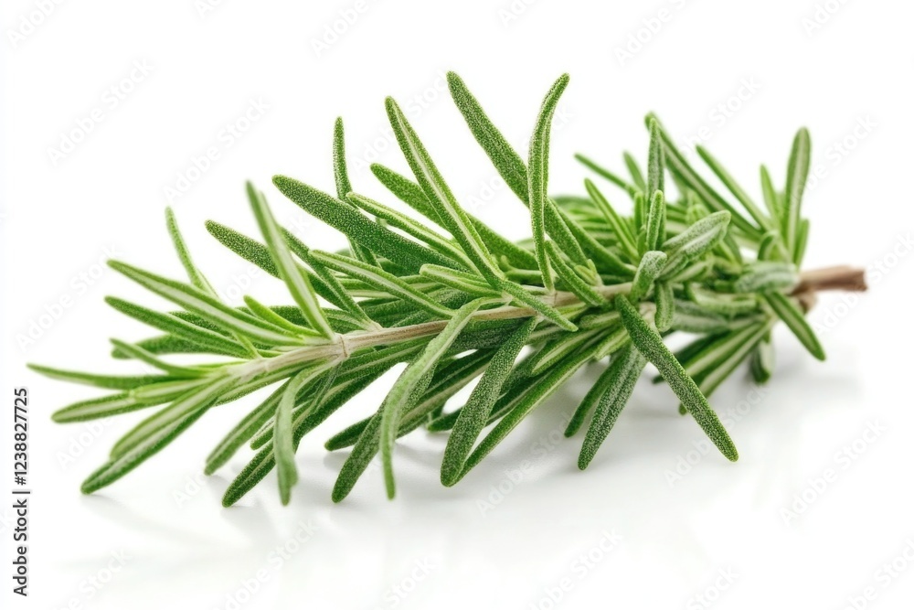 A single sprig of rosemary against a clean white background A single sprig of rosemary against a clean white background