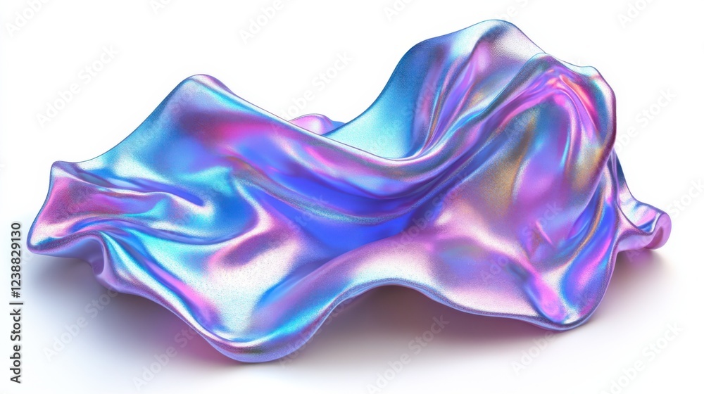 Iridescent fabric with blue and pink hues on white background Iridescent fabric with blue and pink hues on white background