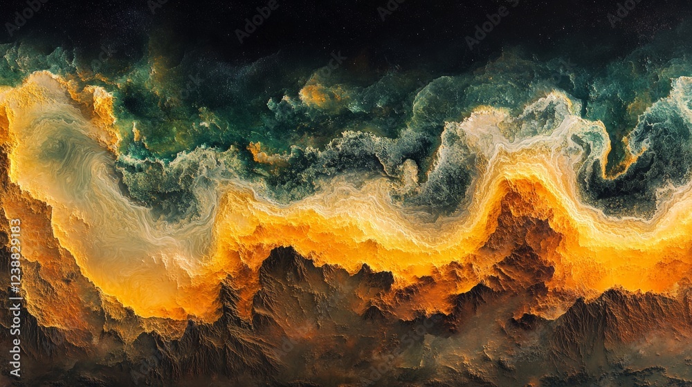 Flowing magma and dazzling nebula scenery Flowing magma and dazzling nebula scenery