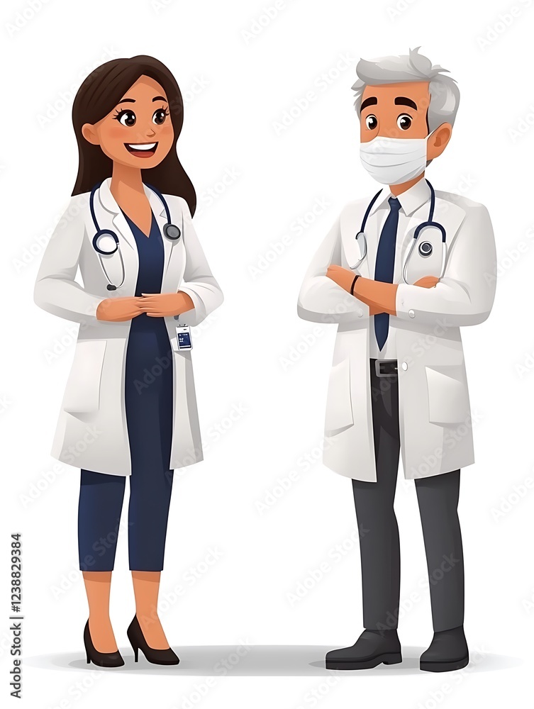 Two Doctors in White Coats Medical Illustration Two Doctors in White Coats Medical Illustration