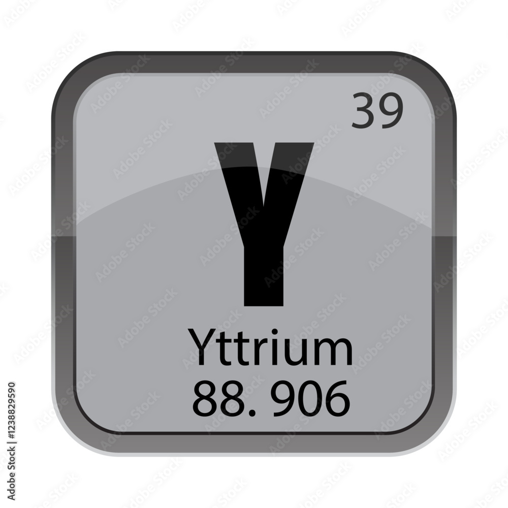Y 39 symbol. Thirty nine element. Yttrium name text. 88.906 atomic mass. Y 39 symbol. Thirty nine element. Yttrium name text. 88.906 atomic mass.
