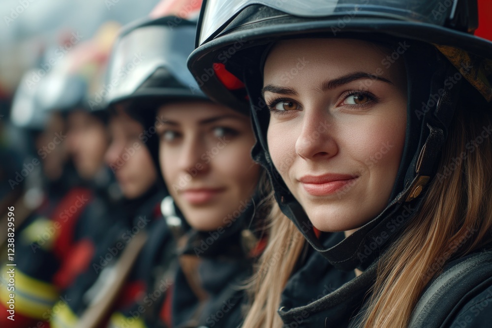 A group of women wearing helmets stand together, ready for an adventure or team-building activity