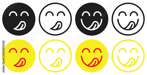 Set of Playful Emoticons with Tongue Out. Isolated On Transparent Background.