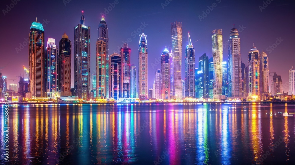 Fototapeta premium Skyline of a modern metropolis with futuristic buildings.