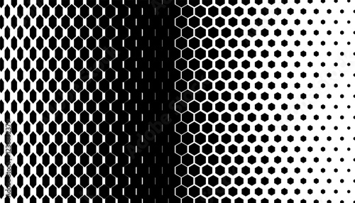 Smooth transition of geometric pattern with hexagon shape. Black isolated on white background. For sporty background and jersey design. Vector Format Illustration 