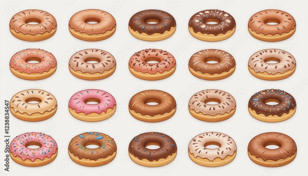 A set of doughnut illustrations on a white background A set of doughnut illustrations on a white background