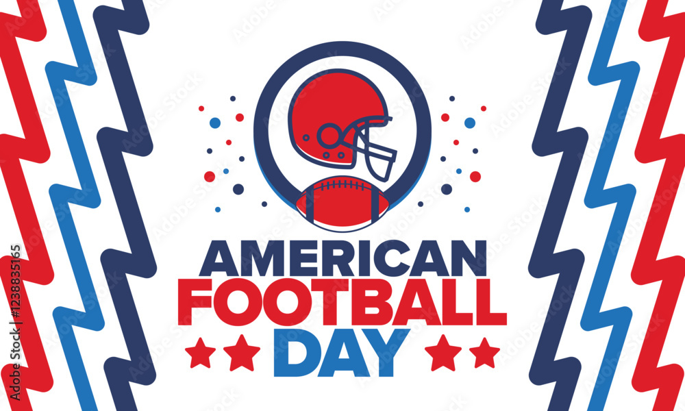 Obraz premium American Football Day. Holiday for American football fans in United States. Game Day. Professional team sport. Championship. Ball and Helmet. Sport poster. Vector illustration