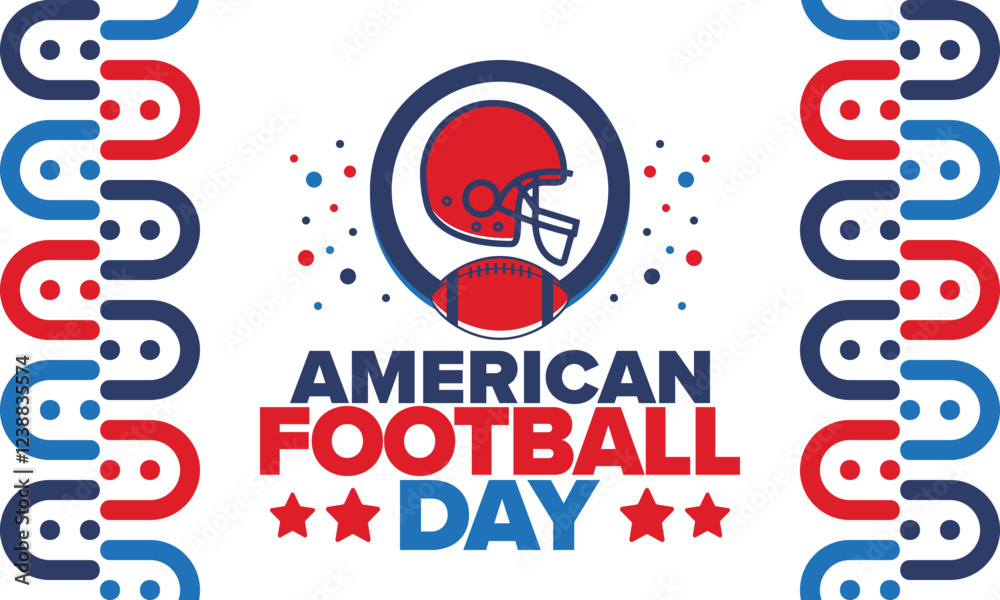 Fototapeta premium American Football Day. Holiday for American football fans in United States. Game Day. Professional team sport. Championship. Ball and Helmet. Sport poster. Vector illustration