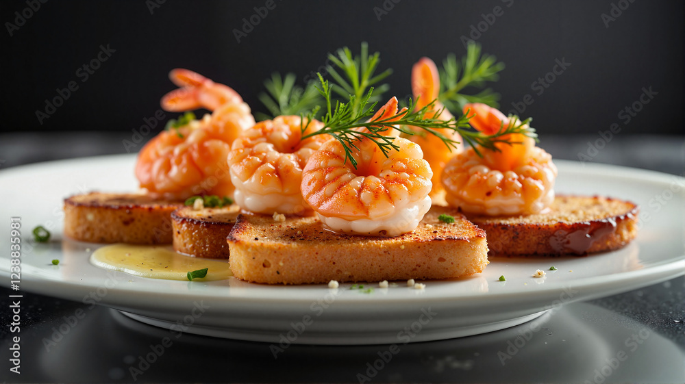 Elegant Toast Skagen with shrimp and dill, gourmet presentation Elegant Toast Skagen with shrimp and dill, gourmet presentation